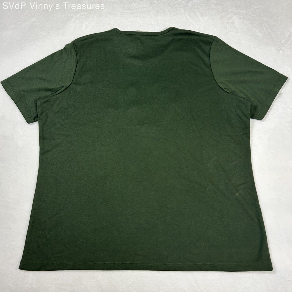 Vintage Y2K Jason Maxwell Women's Olive Green Big Cat Embroidered T-Shirt XL NWT - Picture 7 of 9